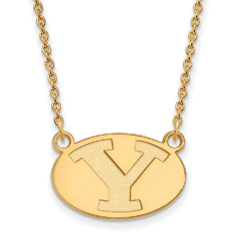 14k Gold Plated Silver Brigham Young U Small Initial Y Disc Necklace