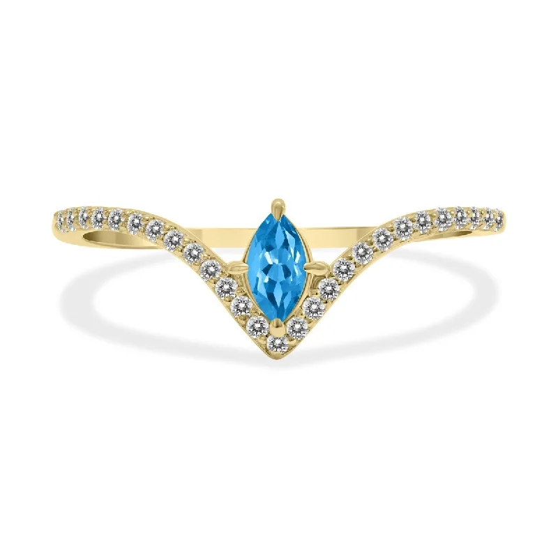 Marquee Jewels 1/4 Carat TW Blue Topaz and Diamond V Shape Ring in 10K Yellow Gold