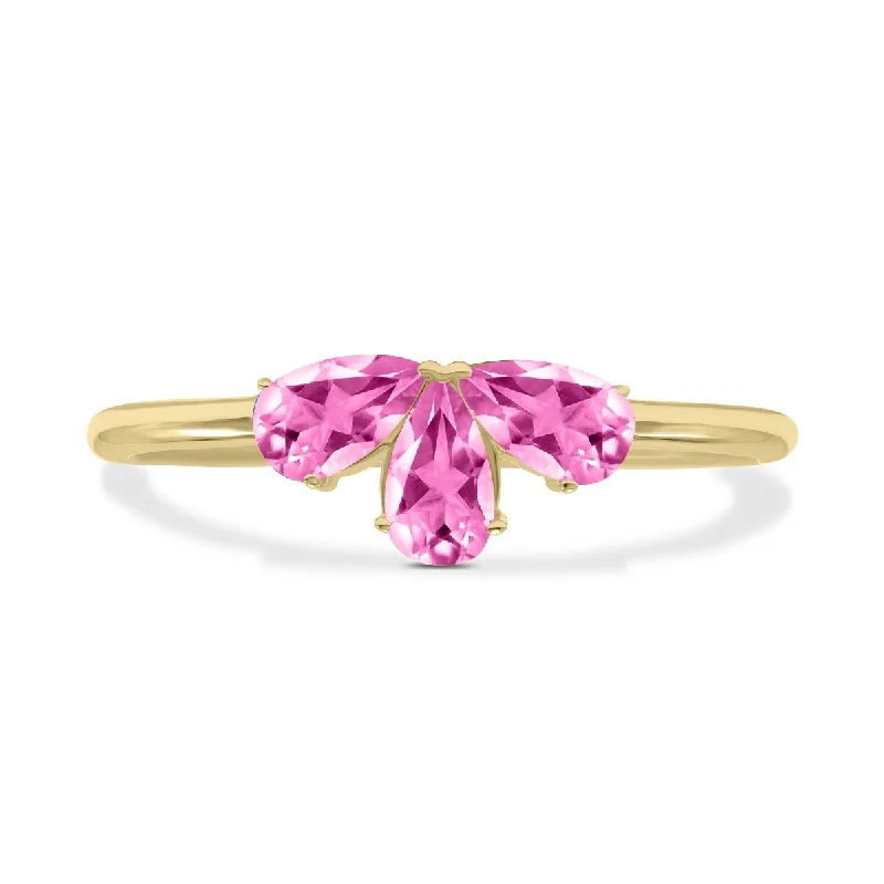 Marquee Jewels Pink Topaz Pear Shape Three Stone Ring in 10K Yellow Gold