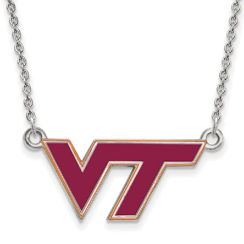 Sterling Silver Virginia Tech Small Enamel Pendant Necklace