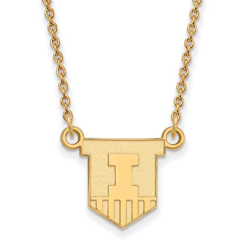 14k Yellow Gold U of Illinois Small Shield Pendant Necklace