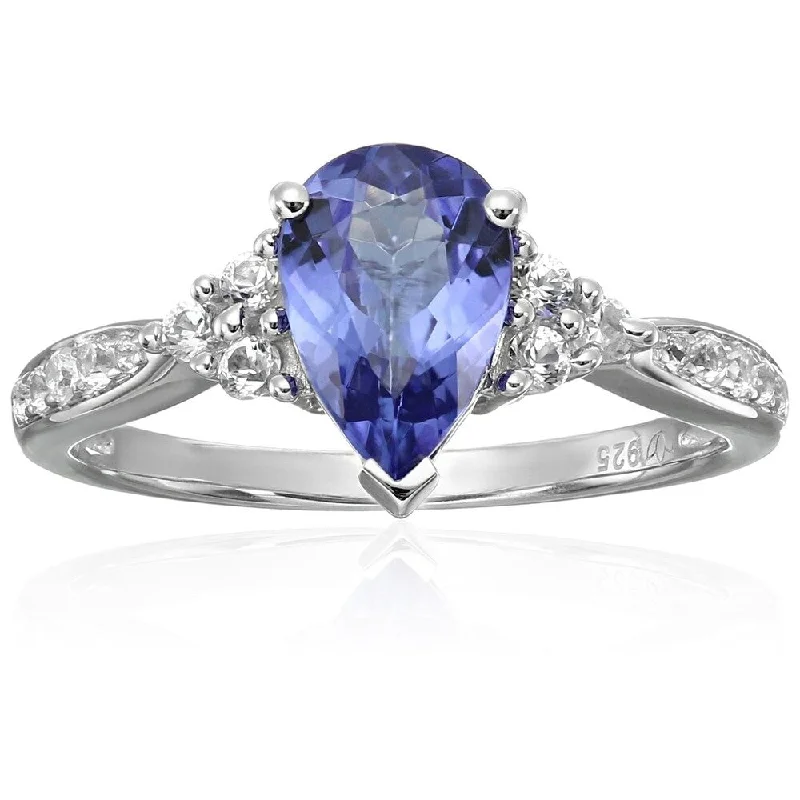 Ster Silver AAA Tanzanite, Created White Sapphire Classic Ring, Size 7 - Blue