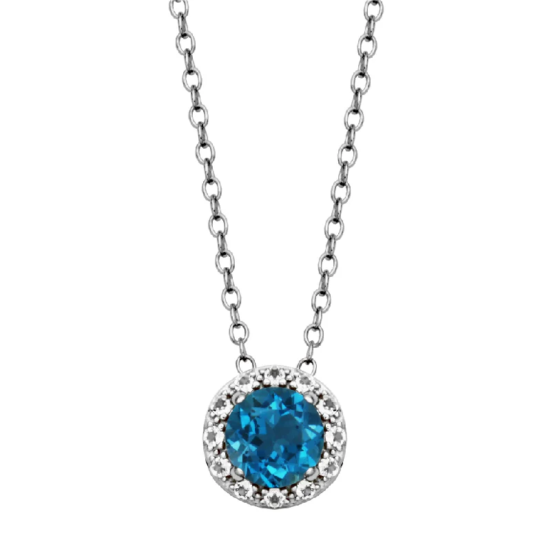 Sterling Silver London Blue Topaz & White Topaz Halo Necklace by Samuel B.