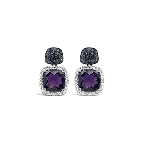 Amethyst, Diamond & sapphire Earrings