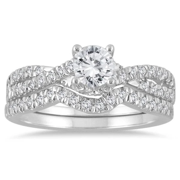 10k White Gold 7/8ct TDW Diamond Bridal Ring Set