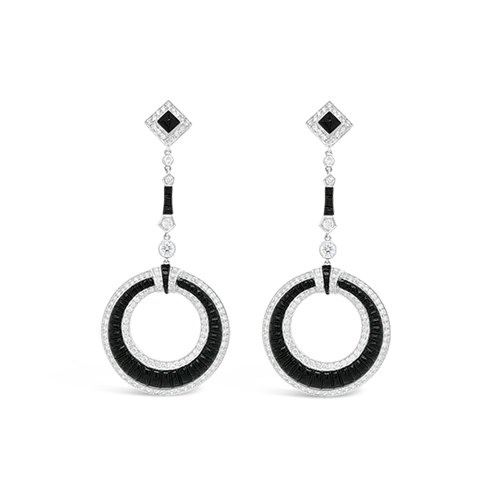 Diamond & Onyx Circle Dangle Earrings