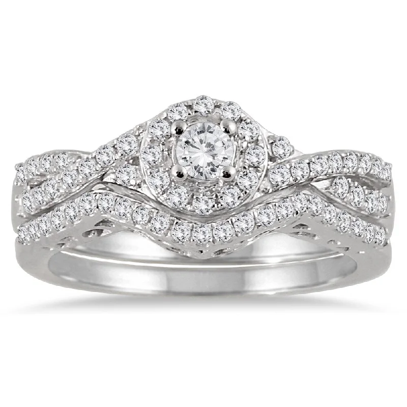 10k White Gold 3/4ct TDW Split-shank Diamond Bridal Ring Set