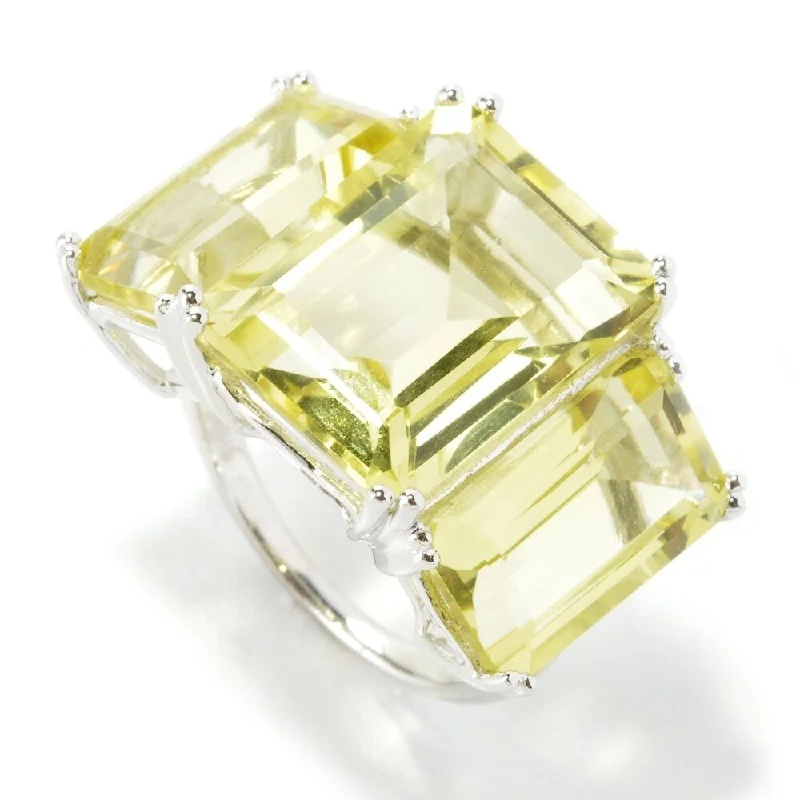 Sterling Silver Emerald-cut Lemon Quartz Ring