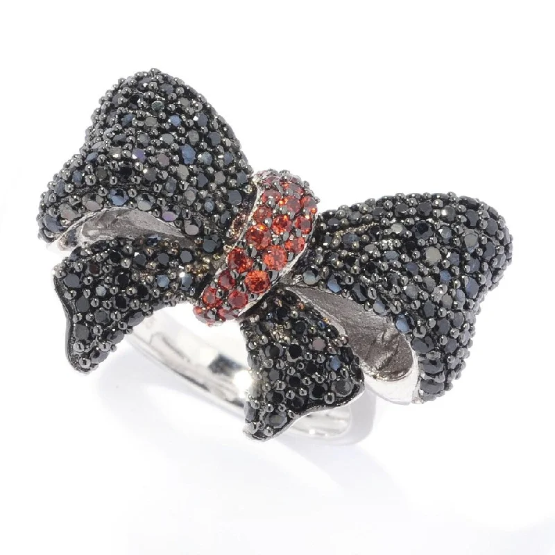 Sterling Silver Black Spinel & Red Garnet Bow Ring