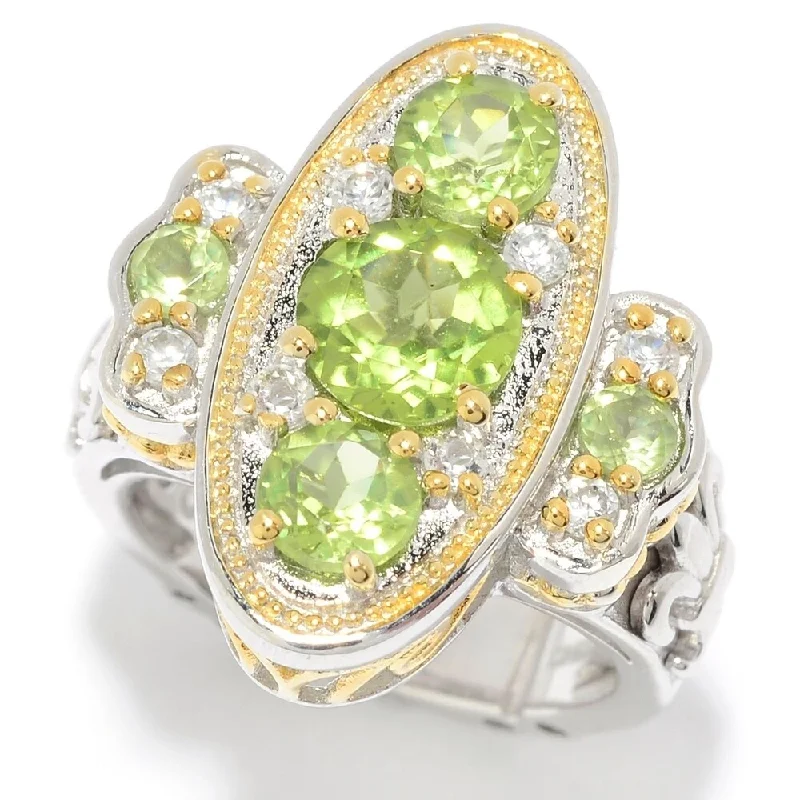 Sterling Silver 3.01ctw Peridot & White Zircon Shield Ring