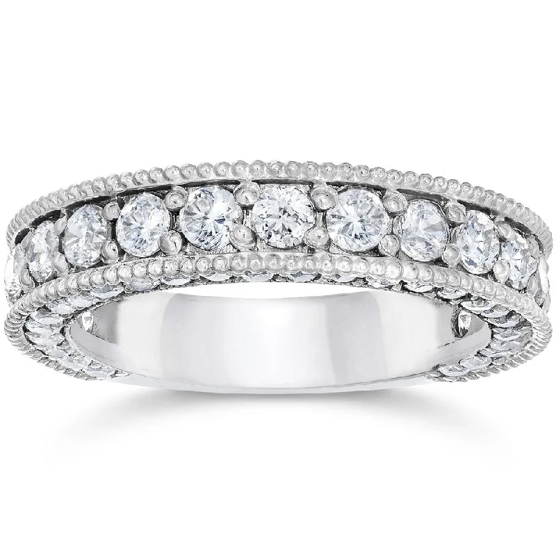 14k White Gold 2 1/8 Carat TDW Vintage Diamond Wedding Ring