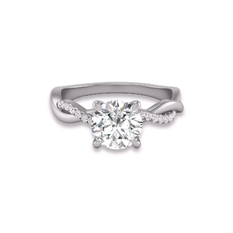 Marquee Agatha Twisted Pave Ring with IGI Certified 2 Carat Lab-Grown Round Diamond in 14K White Gold