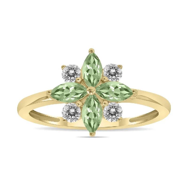 Marquee Jewels 3/4 Carat TW Green Amethyst and Diamond Flower Ring in 10K Yellow Gold