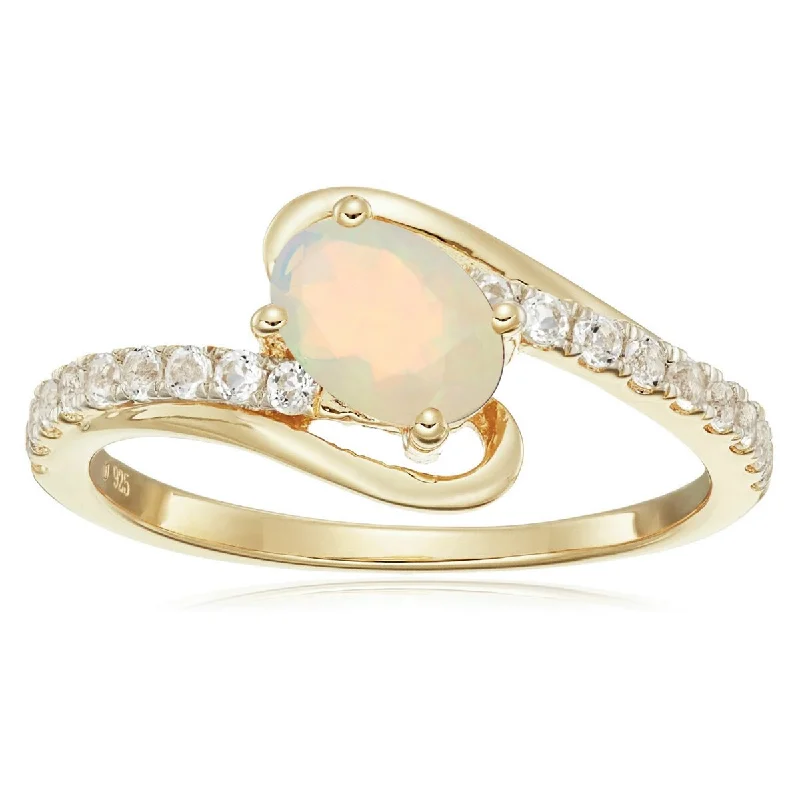 Yellow Gold Over Sterling Silver Ethiopian Opal and White Topaz Ring