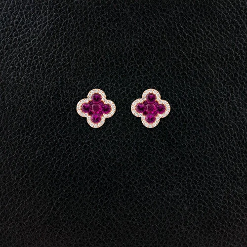 Ruby & Diamond Clover Style Earrings