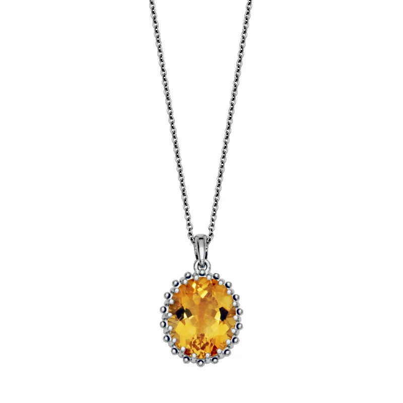 Sterling Silver 12x10mm Oval Citrine Solitaire Necklace by Samuel B.