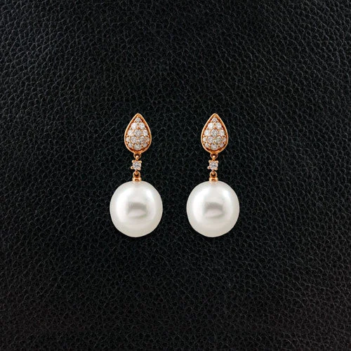 Pearl & Diamond Drop Earrings