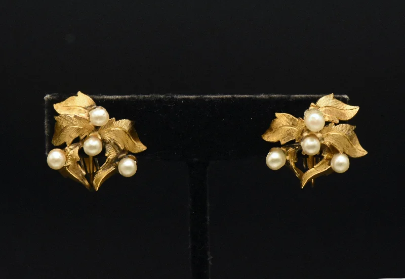 Vendome - Vintage Sterling Silver Gold Tone Imitation Pearl Clip On Earrings