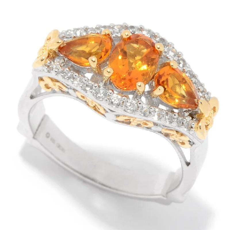 Sterling Silver Two-Tone Madeira Citrine & White Zircon Ring