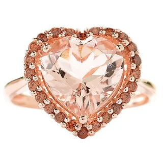 14k Rose Gold 3 5/8ct Heart-shaped Morganite and Brown Zircon Ring