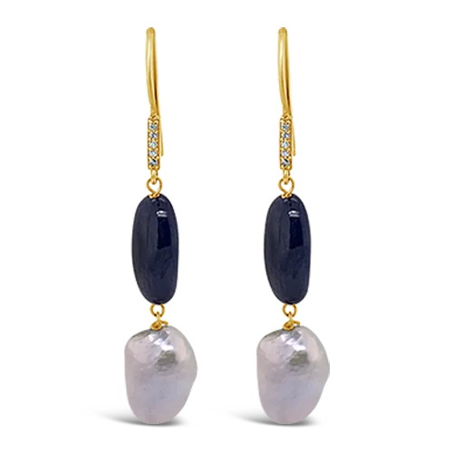 Pearl & Sapphire Dangle Earrings