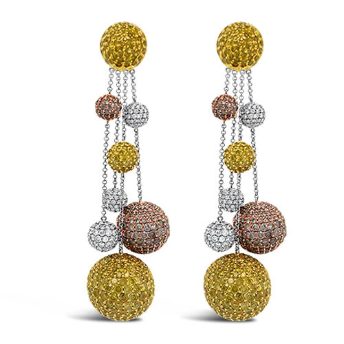 White, Yellow & Pink Diamond Retro Ball Earrings