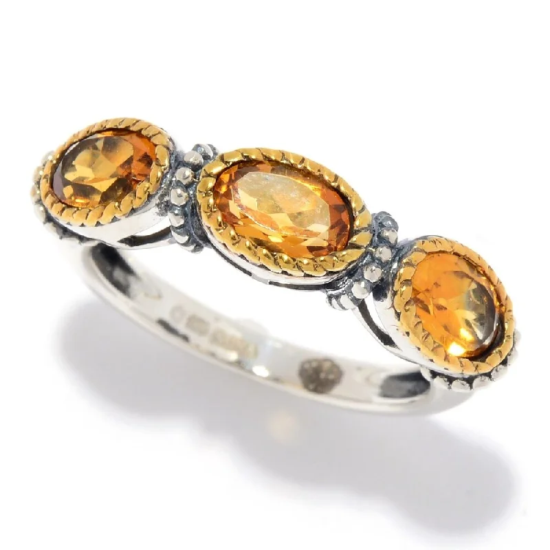 925 Sterling Silver Madeira Citrine 3-Stone Ring