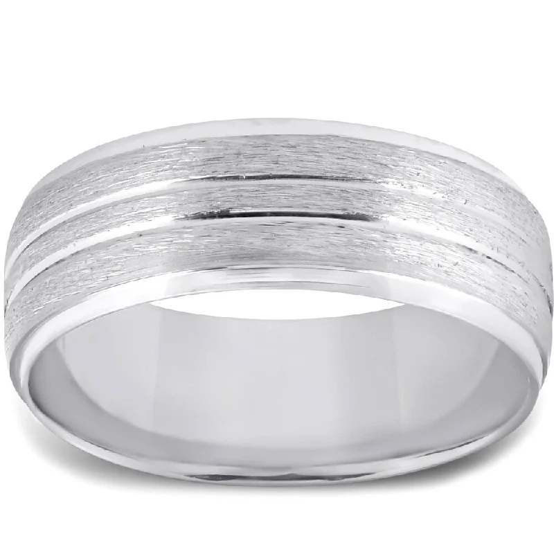 Pompeii3 14k White Gold 6MM Mens Brushed Wedding Ring Beveled Band