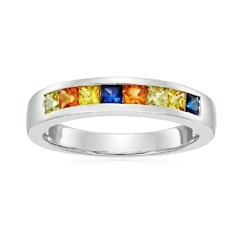 Sterling Silver Multi-color Sapphire Ring