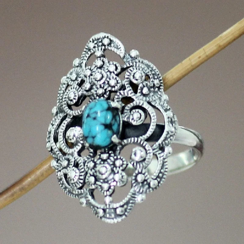 Handmade Sterling Silver 'Bali Magnificence' Turquoise Cocktail Ring (Indonesia)