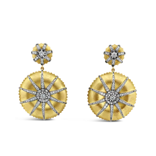 Gold & Diamond Saucer Drop Earrings