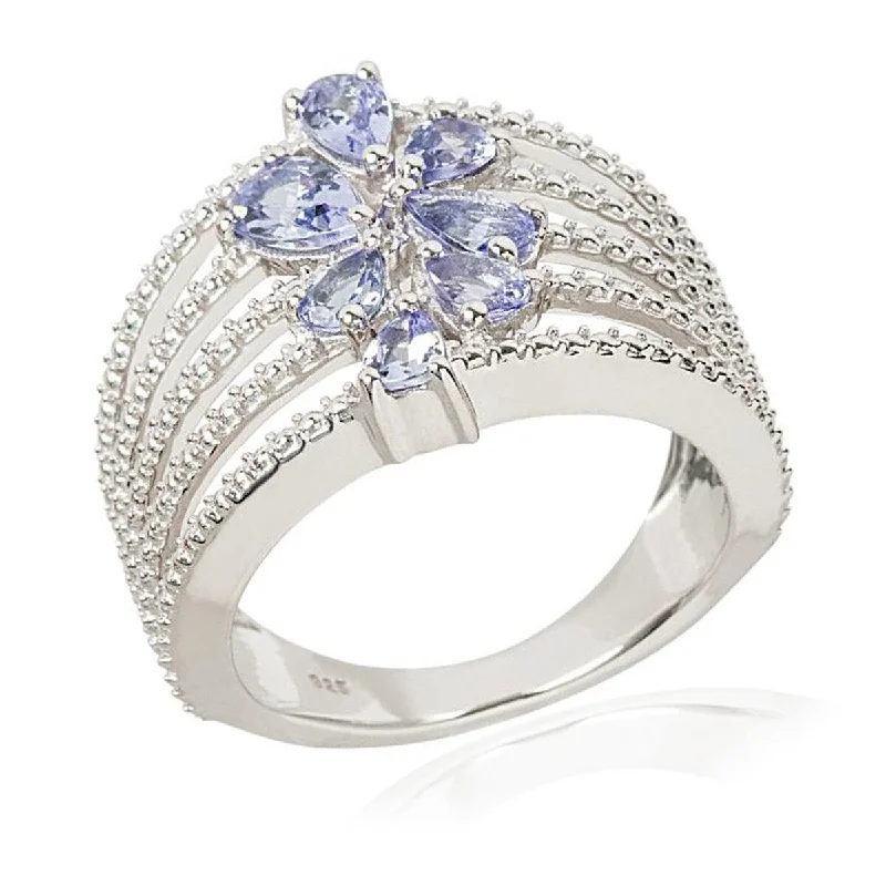 925 Sterling Silver Tanzanite Cluster Ring