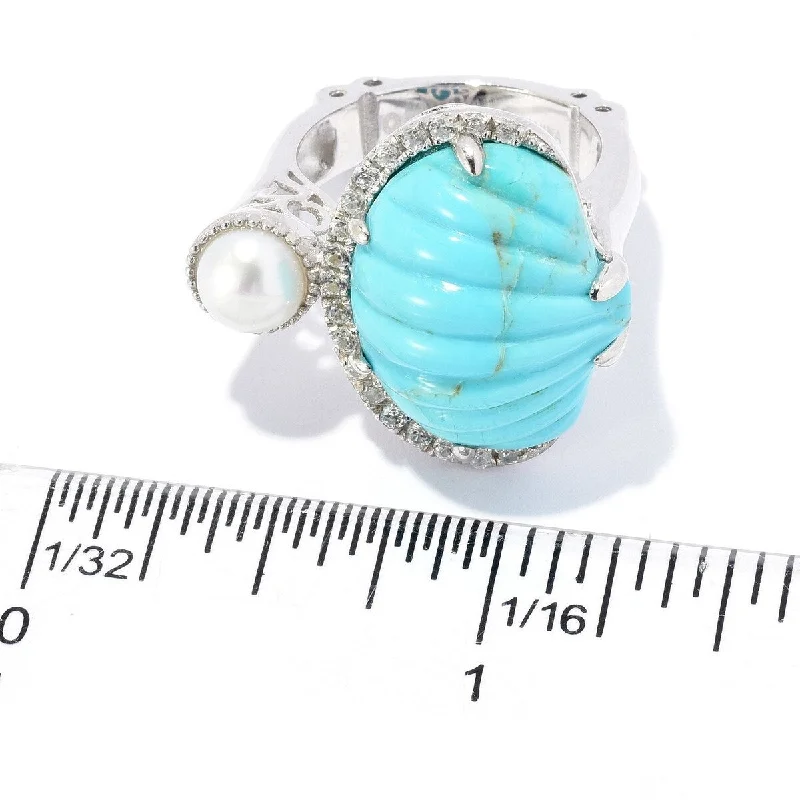 Dallas Prince Designs Sterling Silver Carved Gemstone, Cultured Pearl & White Zircon Ring