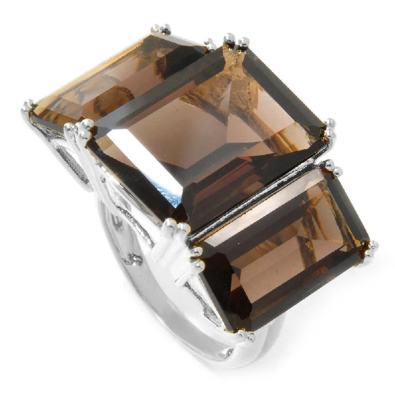 Sterling Silver 20.2ctw Smoky Quartz Cocktail Ring