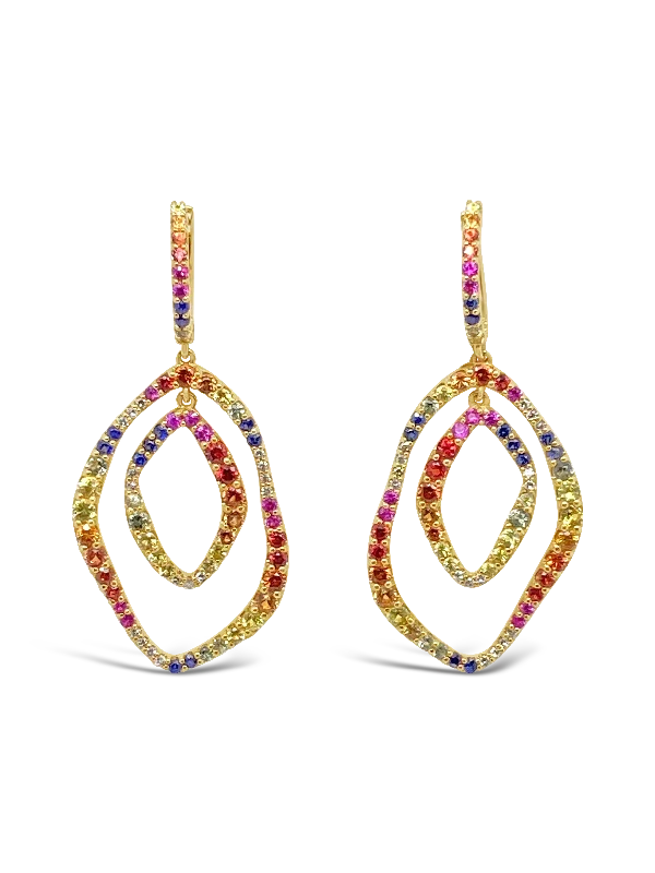 Rainbow Sapphire & Diamond Dangle Earrings