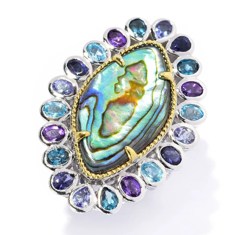 Dallas Prince Designs 26 x 14.5mm Abalone & Multi Gemstone Elongated Ring.