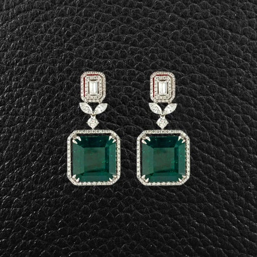 Emerald & Diamond Dangle Earrings