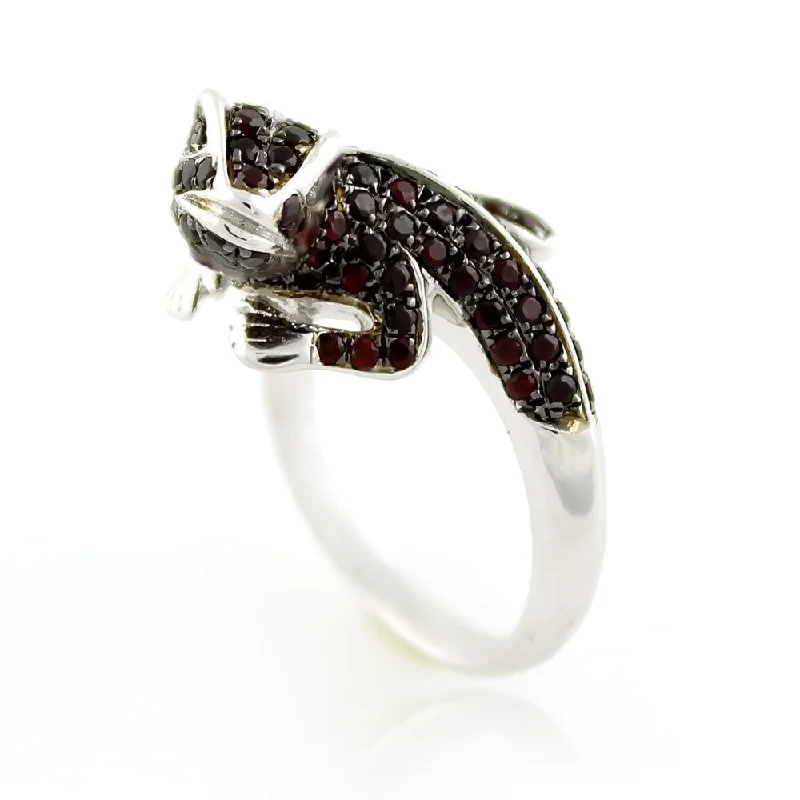 Sterling Silver 1.40Ctw Chinese Garnet Chameleon Shaped Ring