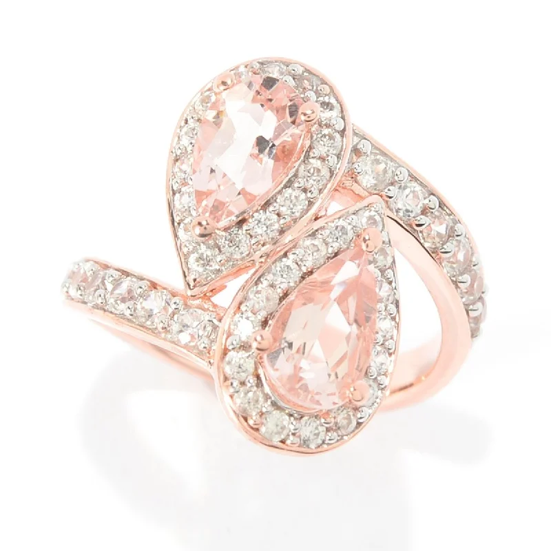 925 Sterling Silver Morganite and White Natural Zircon Bypass Ring