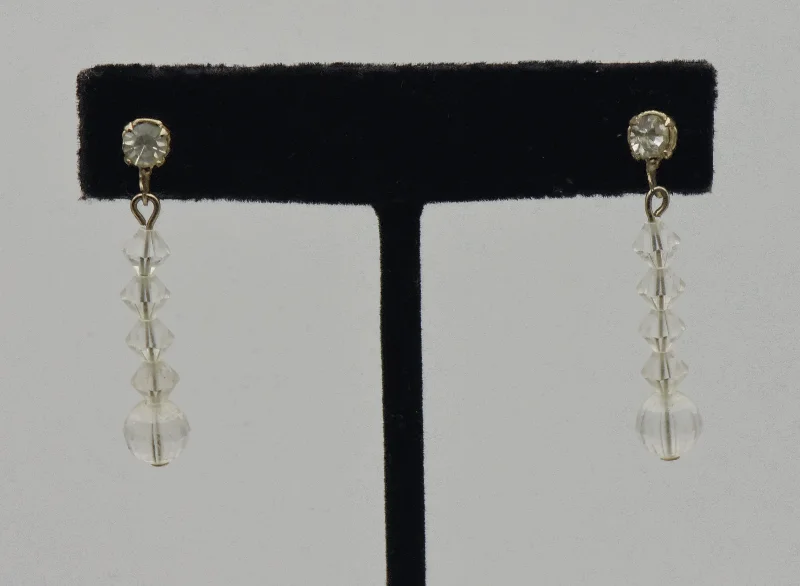 Vintage Crystal Glass Faceted Bead Dangle Earrings