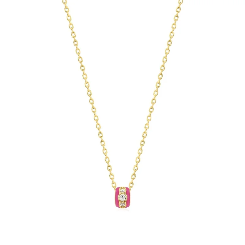 Pink Enamel & Cz Channel Rondelle Necklace