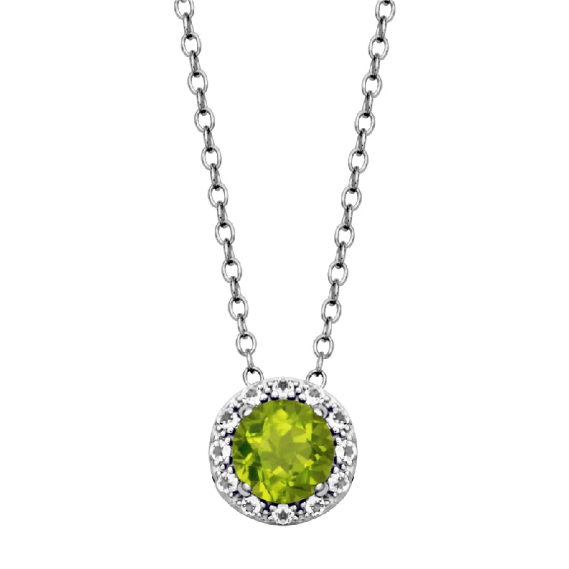 Sterling Silver Peridot & White Topaz Halo Necklace by Samuel B.