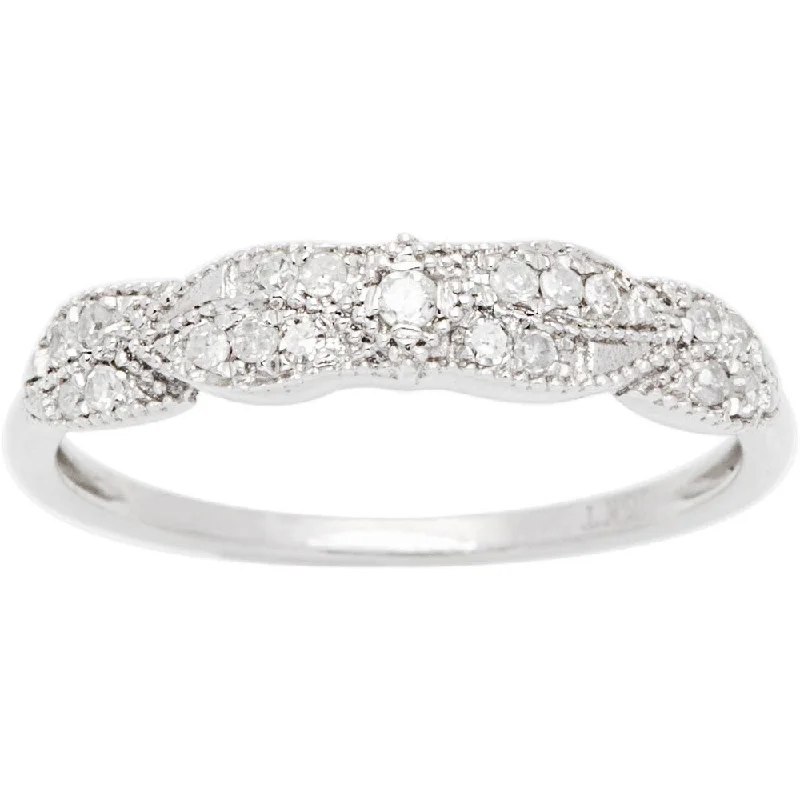 10k White Gold 1/6ct TDW Pave Diamond Vintage Style Ring