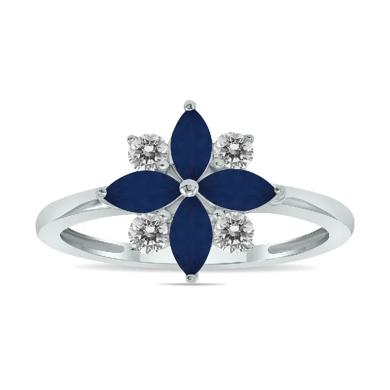 Marquee Jewels 3/4 Carat TW Sapphire and Diamond Flower Ring in 10K White Gold