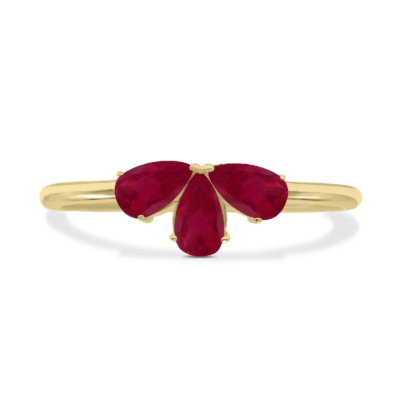 Marquee Jewels Ruby Pear Shape Three Stone Ring in 10K Yellow Gold