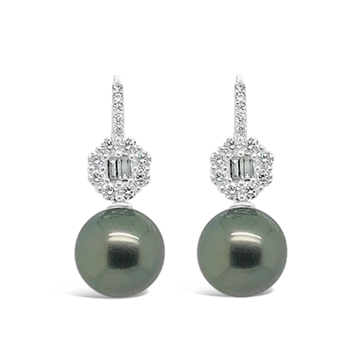 Tahitian Pearl & Diamond Earrings