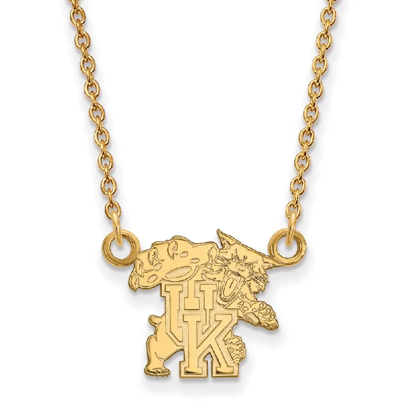 14k Yellow Gold U of Kentucky Small Wildcat UK Pendant Necklace