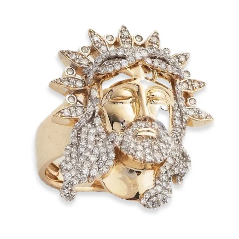 10KY 1.15CTW DIAMOND JESUS HEAD MENS RING