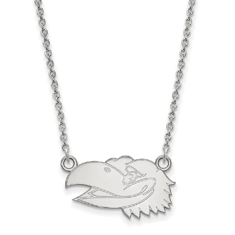 Sterling Silver U of Kansas Small Jayhawk Head Necklace