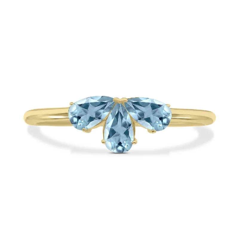 Marquee Jewels Aquamarine Pear Shape Three Stone Ring in 10K Yellow Gold